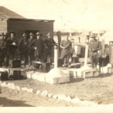 1st FCE Sappers at Mena Camp -cooking - F S Johnson 4th left - others need identifying - Courtesy Robert Sheldon Johnson